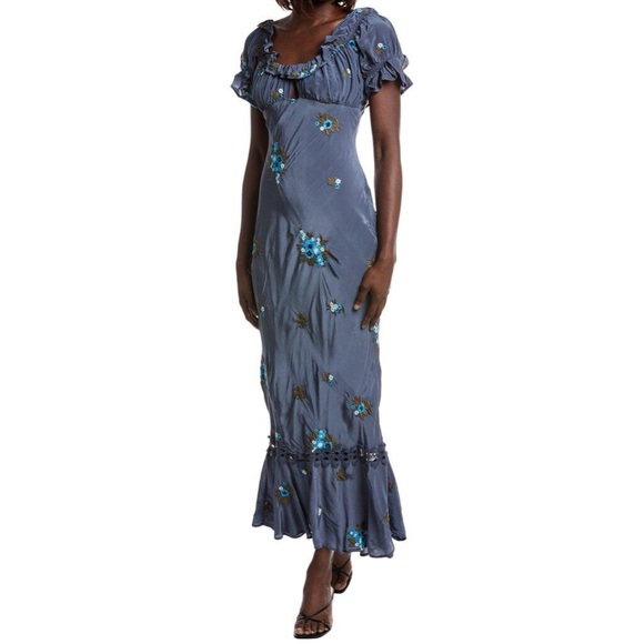 NWOT Free People Blue Embroidered Floral Maxi Dress - Picture 2 of 7